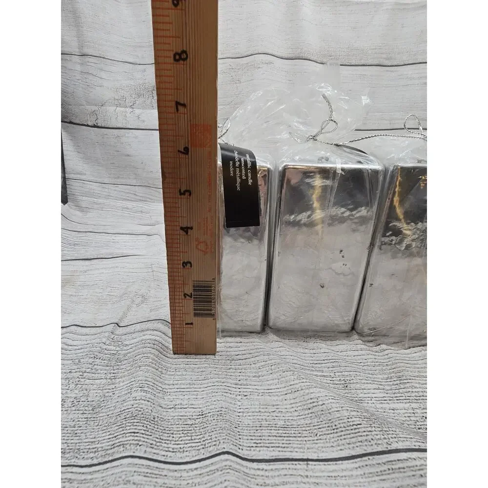 PIER 1 IMPORTS 2 UNSCENTED CANDLES METALLIC SILVER SQUARE 3 X 3 X 6